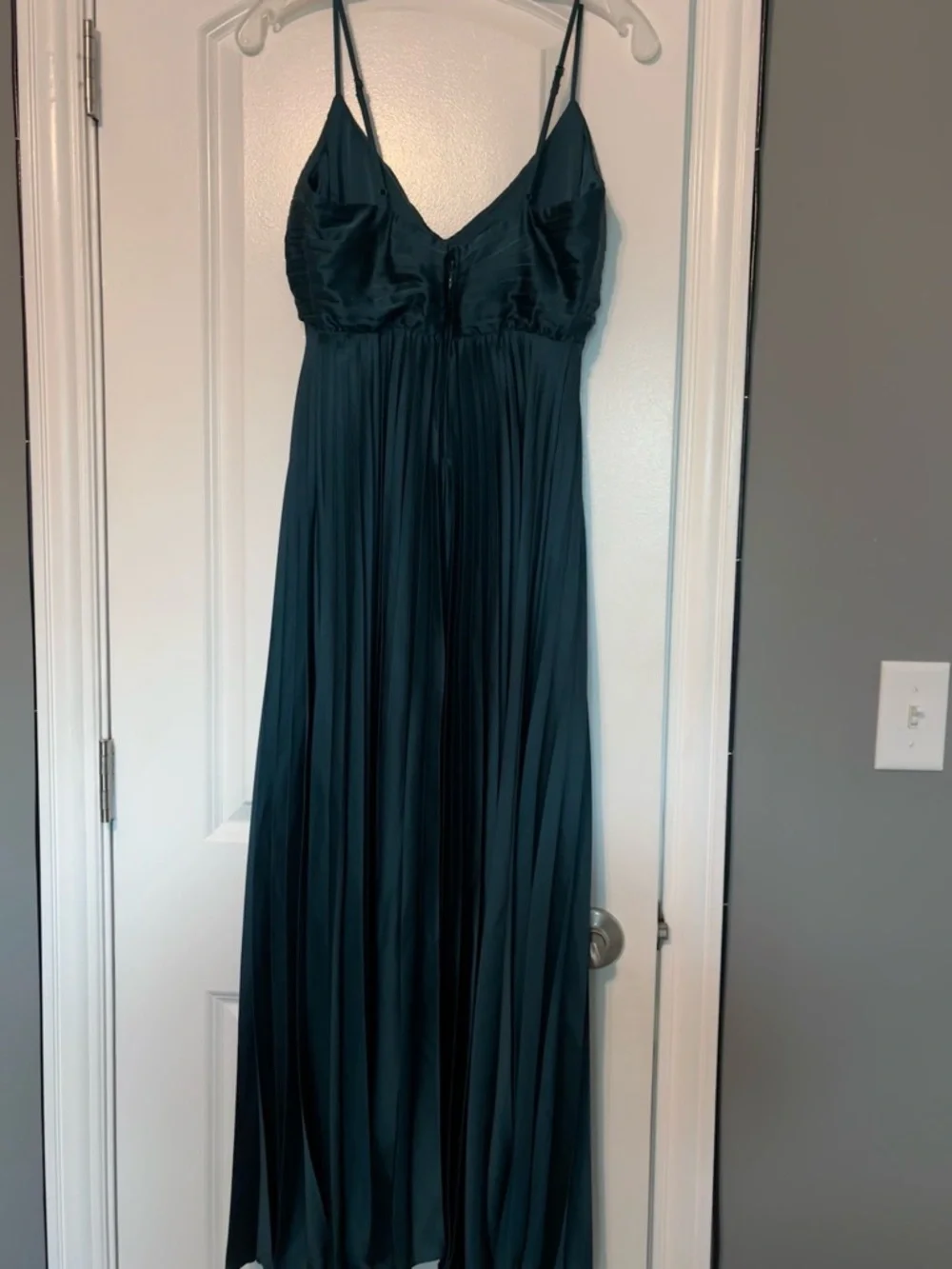 Abercrombie Pleated Maxi Dress Dark Teal Satin Slip Formal Size Small - Picture 9 of 15